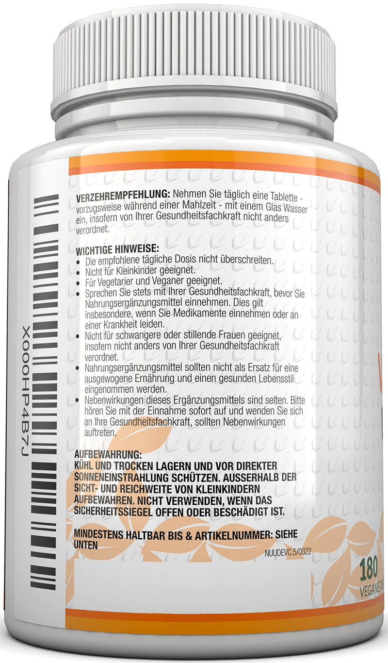 Vitamin C 1000mg High Dose - 180 Vegan Tablets - Vit C for 6 Months - From Nu U Nutrition - NewNest Australia
