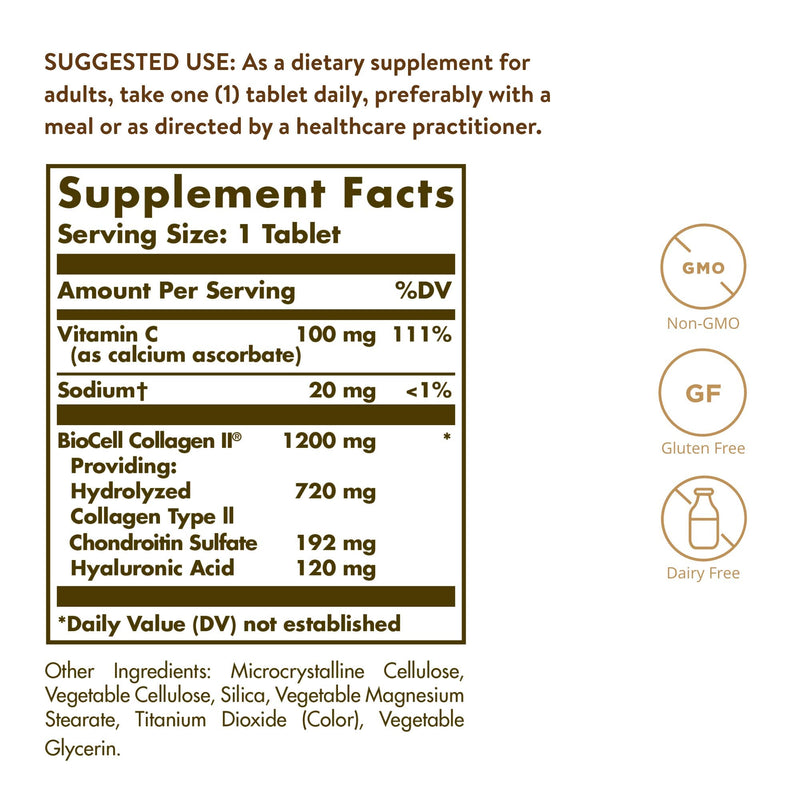 Solgar Hyaluronic Acid 120 mg, 30 Tablets - Pack of 2 - Supports Hair, Skin & Nails - Contains Hydrolyzed Collagen Type 2 & Chondroitin - Non-GMO, Gluten Free, Dairy Free - 60 Total Servings - NewNest Australia
