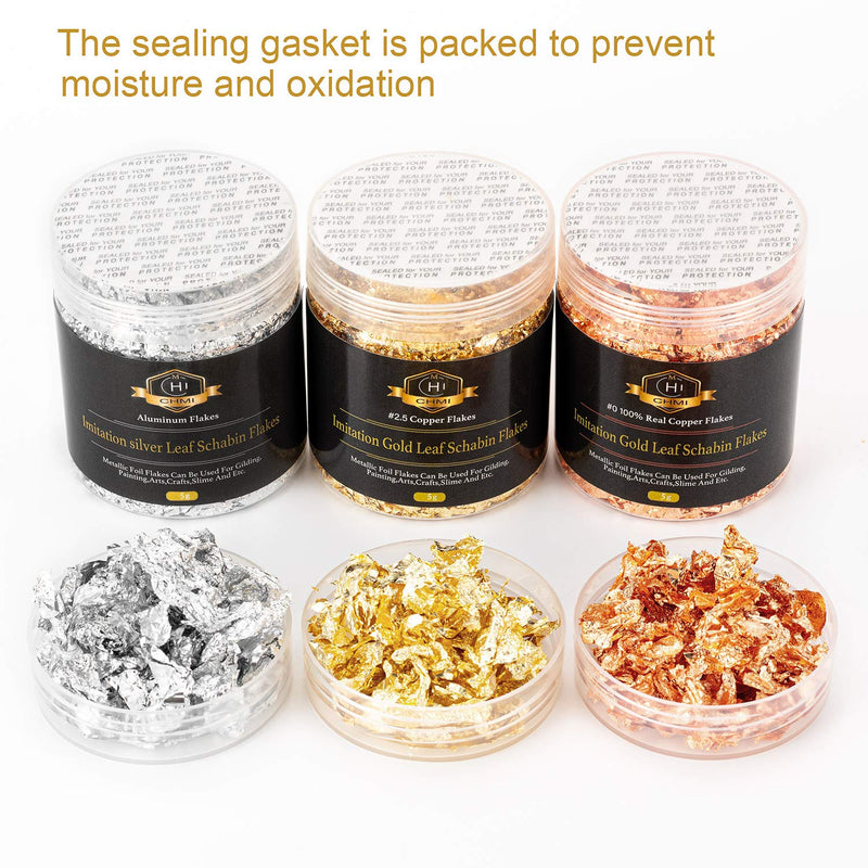 CHMI Gold Foil Flakes for Resin -15g, Jewelry Making, Imitation Gold Foil Flakes Metallic Leaf for Nails, Painting, Crafts, Slime and Resin Jewelry Making (Gold, Silver, Copper Colors) Multicolor - NewNest Australia