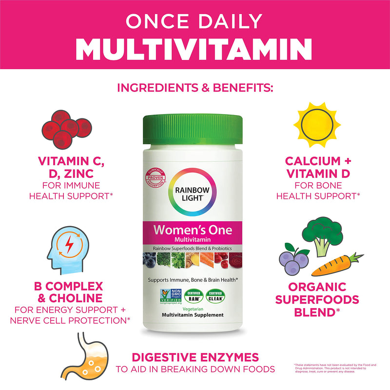 Rainbow Light Women’s One Multivitamin – High Potency with Vitamin C, D & Zinc for Immune Support, Non-GMO, Vegetarian – 90 Tablets (3 Month Supply) - NewNest Australia