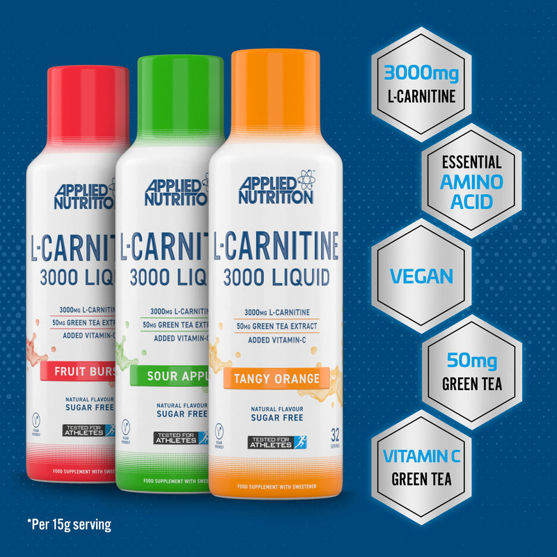Applied Nutrition L Carnitine 3000 Liquid - L-Carnitine with Green Tea & Vitamin C, Boosts Energy & Weight Management, Vegan (480ml - 32 Servings) (Tangy Orange) Tangy Orange - NewNest Australia