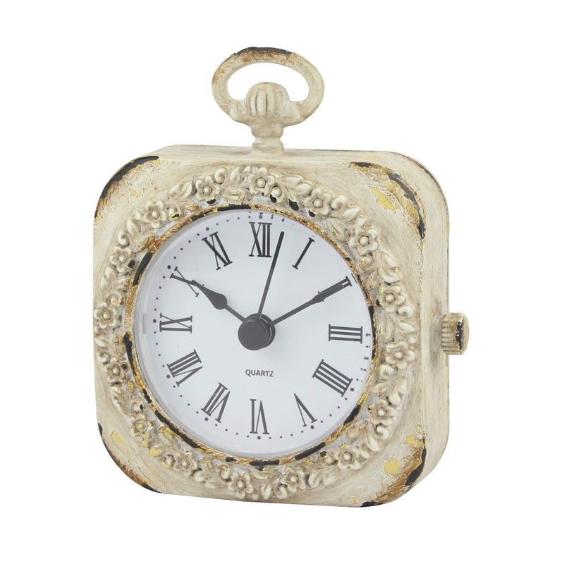 NewNest Australia - Stonebriar Cottage Decor Battery Operated Tabletop Clock, Small, Worn White 
