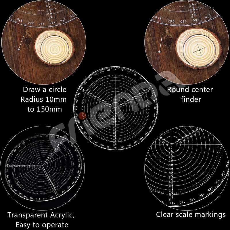 300 mm/ 11.8 Inch Round Center Finder Compass Lathe Centering Tool Circle Gauge for Drawing Circles, Lathe Work and Woodturners, Round Template Clear Acrylic Drawing Circles Diameter - NewNest Australia