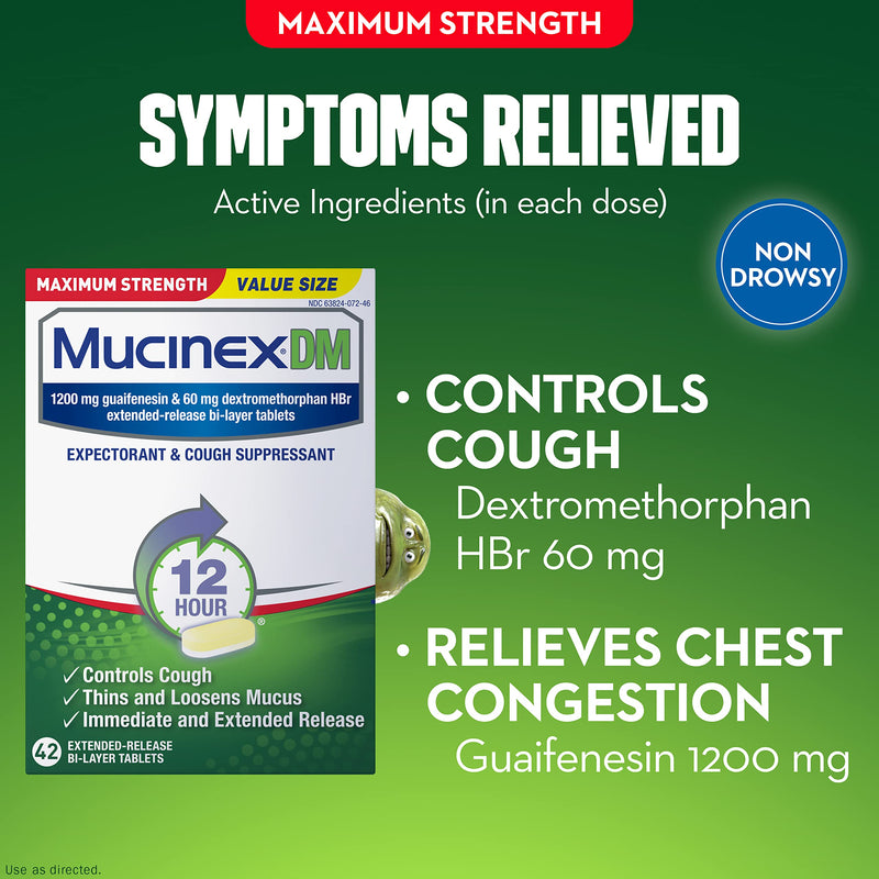Cough Suppressant and Expectorant,Mucinex DM Maximum Strength 12 HourTablets 42ct, 1200 mg Guaifenesin,Relieves Chest Congestion,Quiets Wet and Dry Cough,#1Doctor Recommended OTC expectorant Max Strength - NewNest Australia