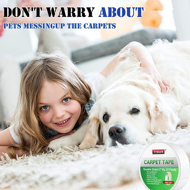 YYXLIFE Double Sided Carpet Tape for Area Rugs Carpet Adhesive Removable Multi-Purpose Rug Tape Cloth for Hardwood Floors, Outdoor Rugs, Carpets Heavy Duty Sticky Tape, 2 Inch x 10 Yards, White - NewNest Australia