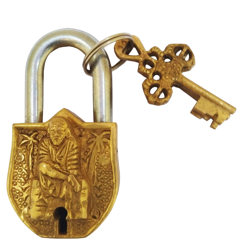 Purpledip Handmade Brass Padlock Lock Shirdi Saibaba (10012) - NewNest Australia