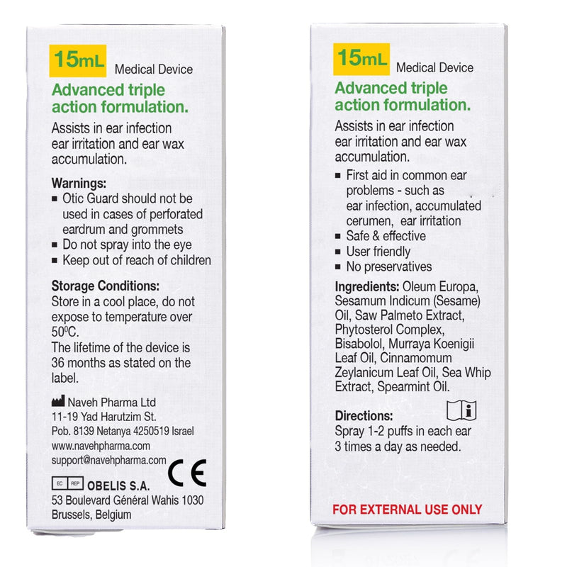 NAVEH PHARMA Otic Guard Natural Ear Spray 3 in 1 Herbal-Oil Blend for Ear Infections, Ear Pain, and Itchy Ears Ear Wax Removal Kit Ear Wax Softener for Clogged Ear Relief and Swimmer’s Ear (15ML) - NewNest Australia