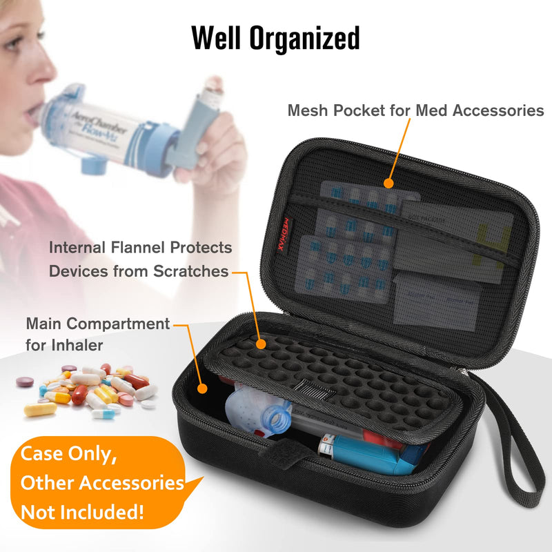 MEDMAX Hard Shell Case for Asthma Inhaler, Protective Portable Shockproof Anti-Scratch Medicine Travel Carrying Case with Clip and Handle Strap Compatible with Chamber Inhaler Spacer Masks, (Black) Black - NewNest Australia