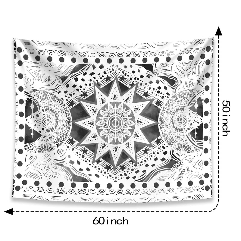 NewNest Australia - Fowocu Gray and White Sun and Moon Tapestry Wall Hanging, Indie Hippie Mandala Cool Wall Tapestries, Tapestry for Bedroom Living Room Dorm (Gray and White, 50'' × 60'') 50'' × 60'' 