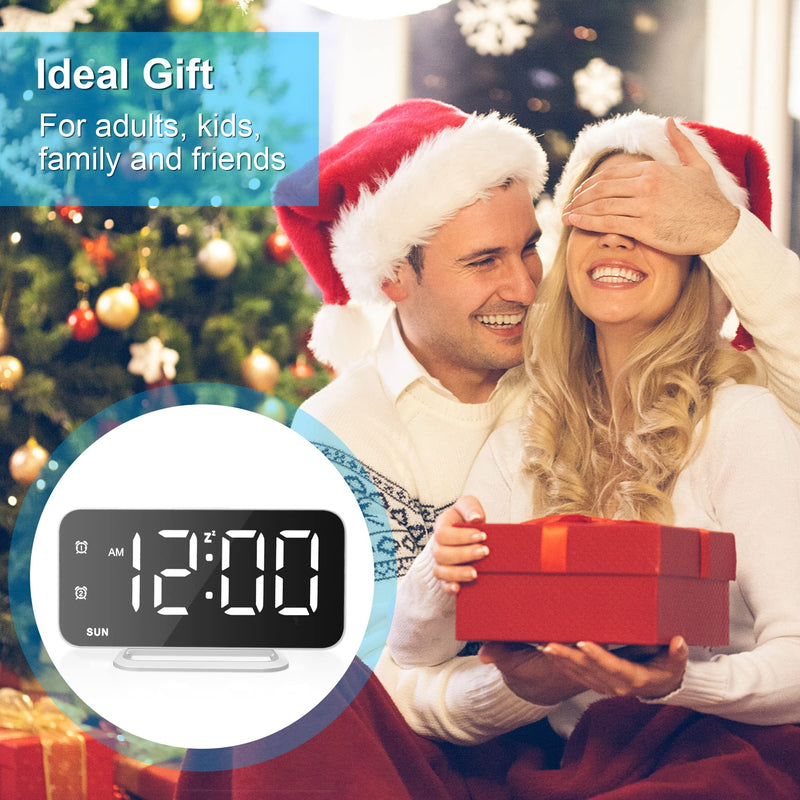 Super Slim LED Digital Alarm Clock, Mirror Surface for Makeup, with Diming Mode, 4 Levels Brightness, Large Display, Easy Setting, Dual USB Ports, Modern Decoration for Home, Bedroom Decor(White) White - NewNest Australia