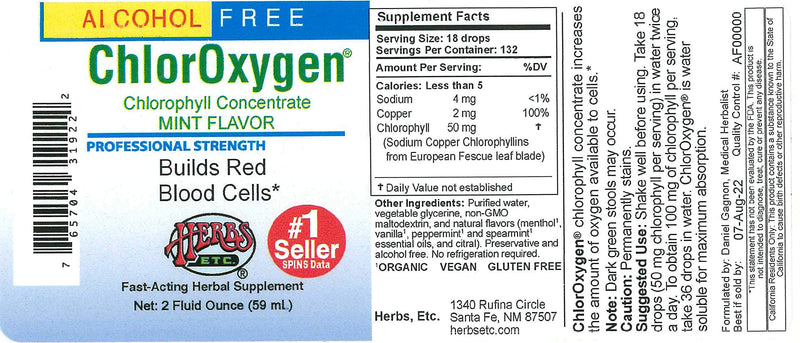 Chloroxygen® Mint Chlorophyll Concentrate 2-Ounce Bottle - NewNest Australia