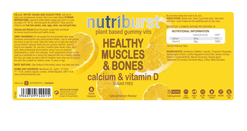 NUTRIBURST | Calcium and Vitamin D for Healthy Muscles & Bones | Chewable Vegan, Sugar Free Gummy Vitamins | 60 Gummies 1 Month Supply | Suitable for Vegetarians & Vegans Vitamin D and Calcium for Healthy Muscles & Bones 60 Count (Pack of 1) - NewNest Australia