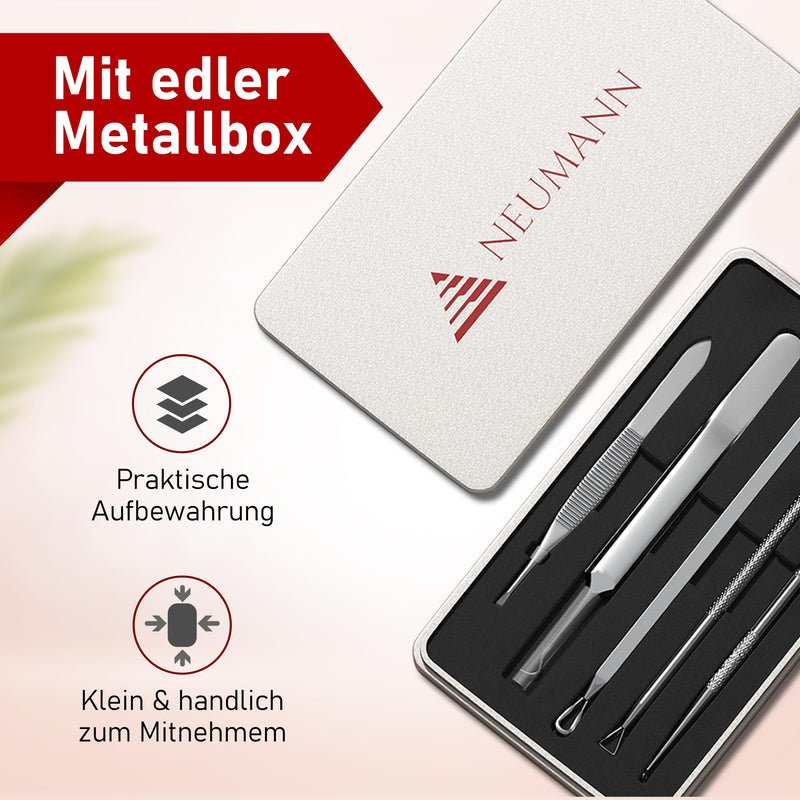 Neumann Blackhead Remover Set (Stainless Steel) For Removing Pimples, Blackheads Etc. - Comedone Squeezer, Lifter, Remover - Various Tools: Loops, Tweezers, Lancet [Silver] - NewNest Australia