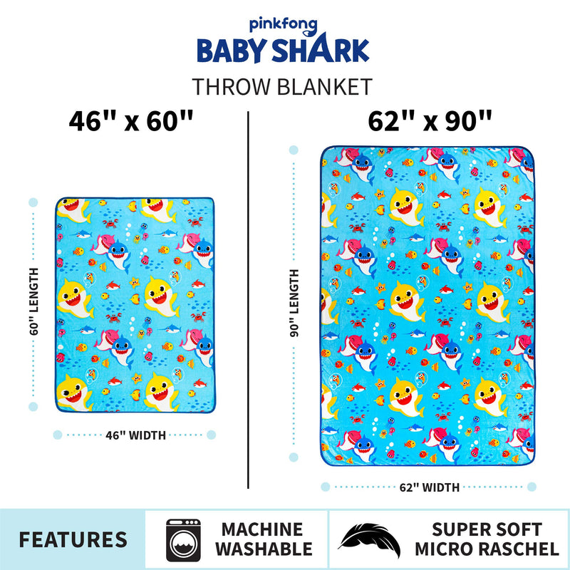 NewNest Australia - Franco - AT0468 Kids Bedding Super Soft Plush Throw Blanket, 46" x 60" Twin Size, Baby Shark 46" x 60" 