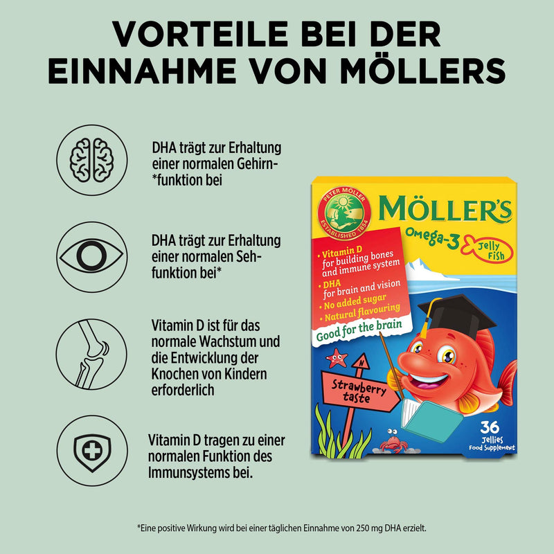 Möller's Omega 3 capsules for children | Natural Omega 3 fish oil with strawberry flavor | With DHA and EPA | Easy to chew | Without gluten, lactose and sugar | 36 pieces of strawberry - NewNest Australia