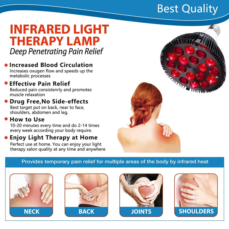 Wolezek Red Light Therapy, 18 LEDs Red Light Therapy Bulb with 660nm Red and 850nm Near-Infrared Combo Wavelength, Infrared Light Therapy Lamp Device for Skin Care Pain Relief - NewNest Australia