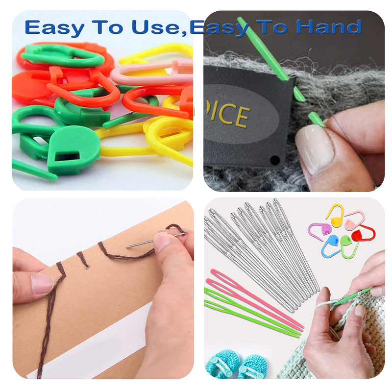 26 Pcs Sewing Knitting Kits, 9 Pcs Large-Eye Blunt Yarn Needles, 4 Pcs Plastic Weaving Needles,12 Pcs Colorful Knitting Crochet Locking Counter Stitch Needle, Suitable for Crochet Project 26 PCS - NewNest Australia