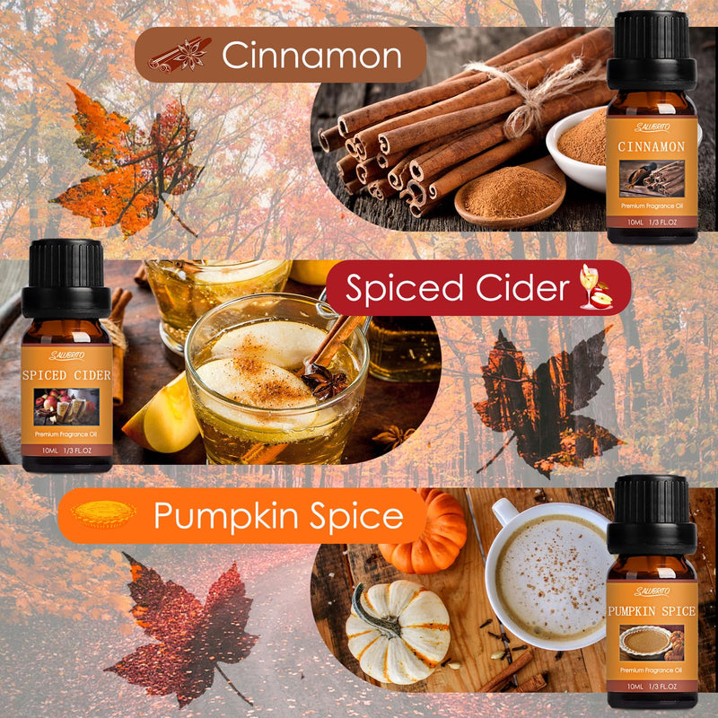 Salubrito Autumn Essential Oils Set For Diffuser, Natural Pure Aromatherapy Fragrance Oil For Diffuser 6 X 10 Ml - Cinnamon, Pumpkin Spice, Seasoned Cider, Snicker Doodle, Vanilla, Nutmeg - NewNest Australia