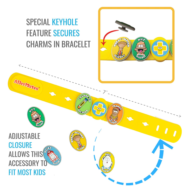 Food Allergy Bracelets for Kids – Bright, Fun Medical Charm Kit: Yellow Silicone Bracelet, Multiple Food Allergy Charms: Peanut, Nut, Dairy, Egg, Wheat & Epi Pen Charm, Medical Alert Bracelet for Kids - NewNest Australia