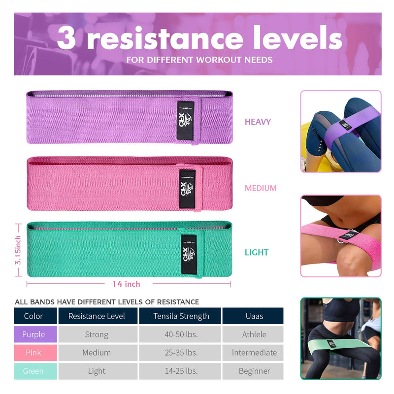 CFX Resistance Bands Set, Exercise Bands with Non-Slip Design for Hips & Glutes, 3 Levels Workout Bands for Women and Men, Booty Bands for Home Fitness, Yoga, Pilates Green,Purple,Pink - NewNest Australia