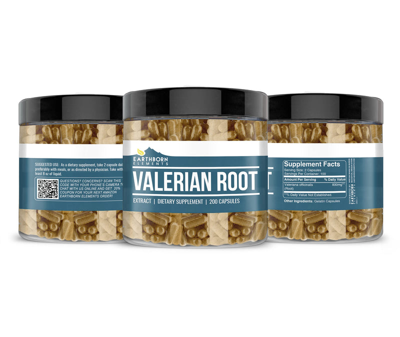 Earthborn Elements Valerian Root 200 Capsules, Pure & Undiluted, No Additives 830 mg - NewNest Australia