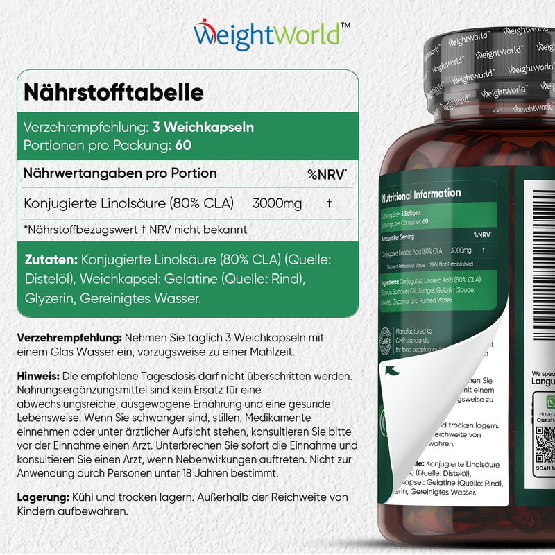 Cla Capsules - 3000 Mg Cla Per Daily Quantity - 180 Softgels - Conjugated Linoleic Acid Made From 100% Pure Safflower Oil Suitable For Men And Women - Sports, Fitness And Training - Conjugated - NewNest Australia