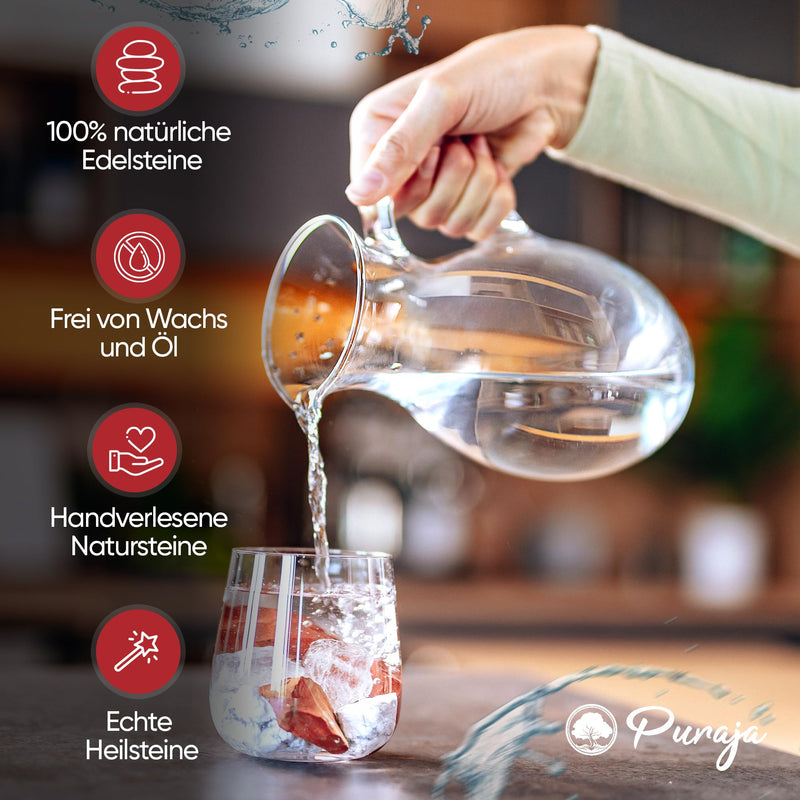 PURAJA Gemstone Water Fit & Vital Blend | Premium healing stone set for water treatment: magnesite, red jasper, rock crystal | Water stones for drinking water 250 g (pack of 1) - NewNest Australia