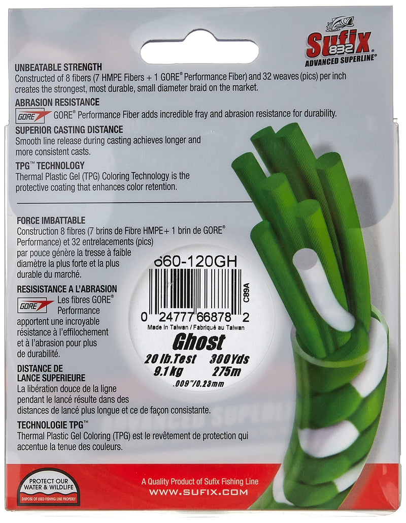 Sufix 832 Braid 20 lb Ghost 300 yards - NewNest Australia