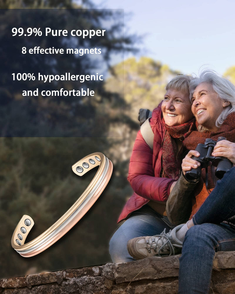EnerMagiX Tri Tone Magnetic Copper Bracelets for Women or Men, Copper Bangles with 8 Magnets, 6.5'', Adjustable Size, Women's Day Gift for Mom, Wife - NewNest Australia