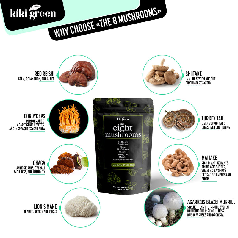 Mushroom Powder Extract - The 8 Mushrooms Supplement Blend for Coffee & Smoothie | Lion's Mane, Cordyceps, Chaga, Reishi, Shiitake, Turkey Tail, Maitake Complex - NewNest Australia