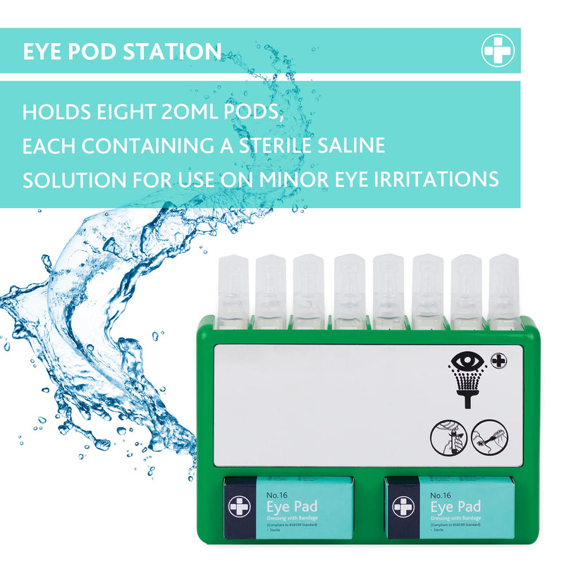 Reliance Medical REL908 Complete Eyecare Pod Station, Ideal for Minor Irritation, Sterile Saline Eye Wash Solution Kit | 20ml Pods. 24.5 cm H x 33 cm W x 2.5 cm D (Green) - NewNest Australia
