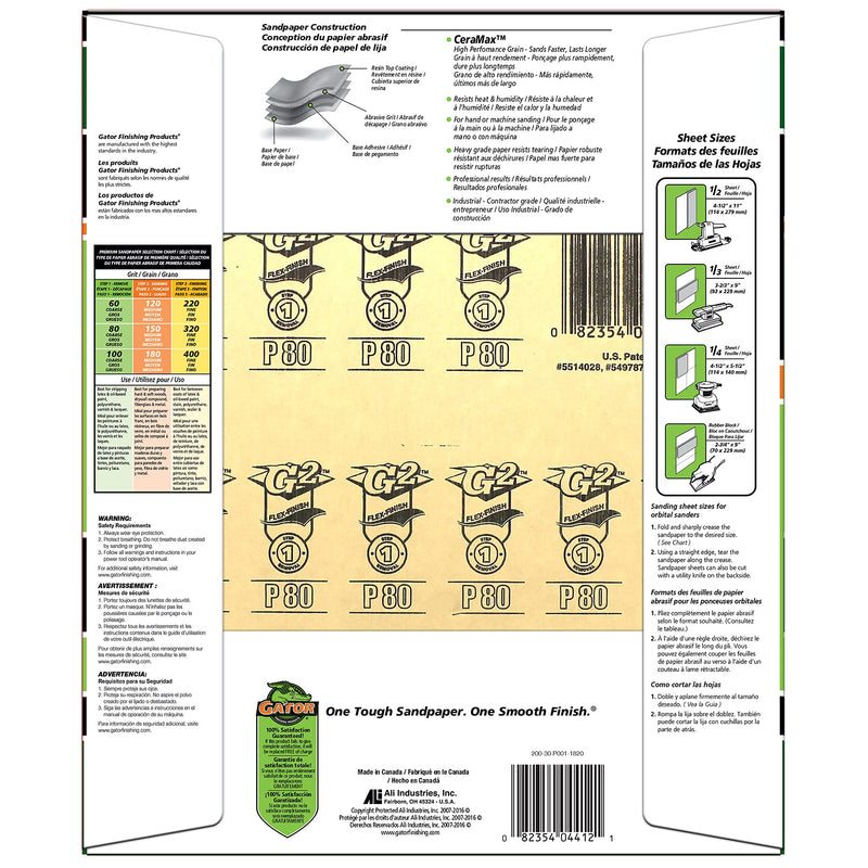 Ali Industries 4412 CeraMax 9" x 11" Ceramic Sanding Sheets, 80 Grit, Green - NewNest Australia