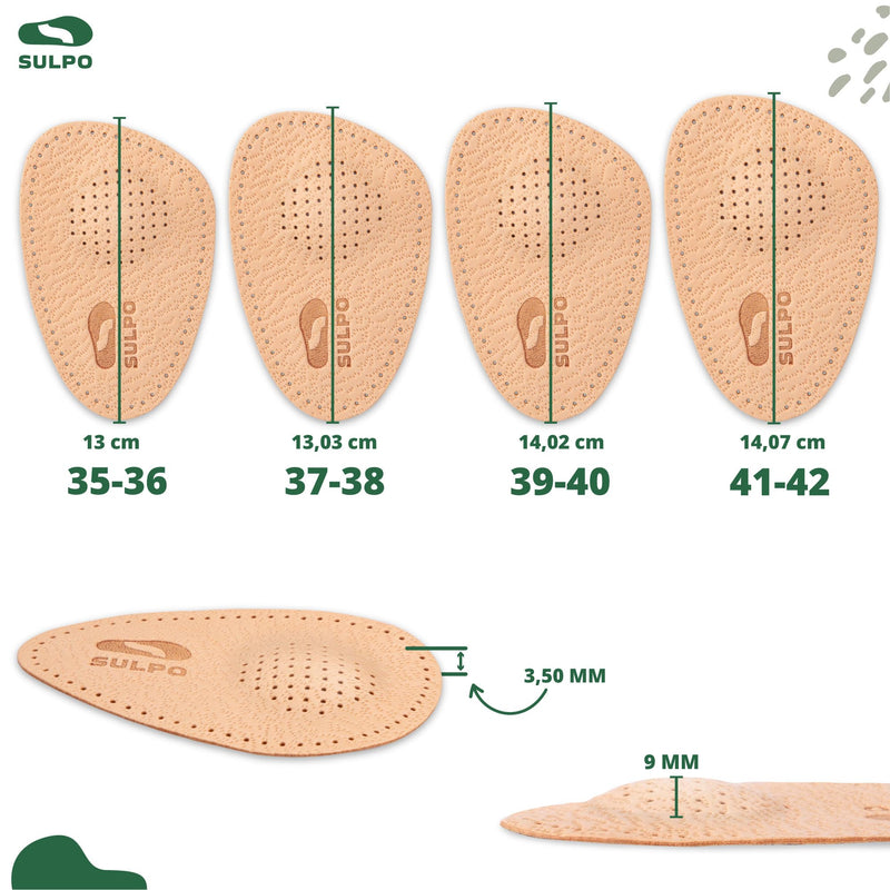 SULPO shoe insoles orthopedic - insoles leather - splayfoot insoles - ball pads forefoot - insoles splayfoot - half soles - pads - metatarsal pads - forefoot pads - 41/42 41-42 - NewNest Australia