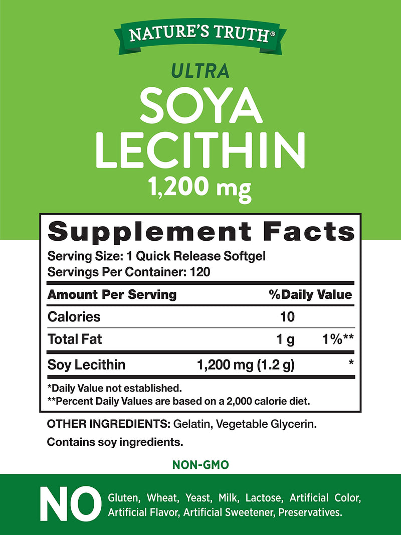 Ultra Soy Lecithin Capsules 1200 mg | 120 Softgels | Non-GMO, Gluten Free | by Nature's Truth - NewNest Australia
