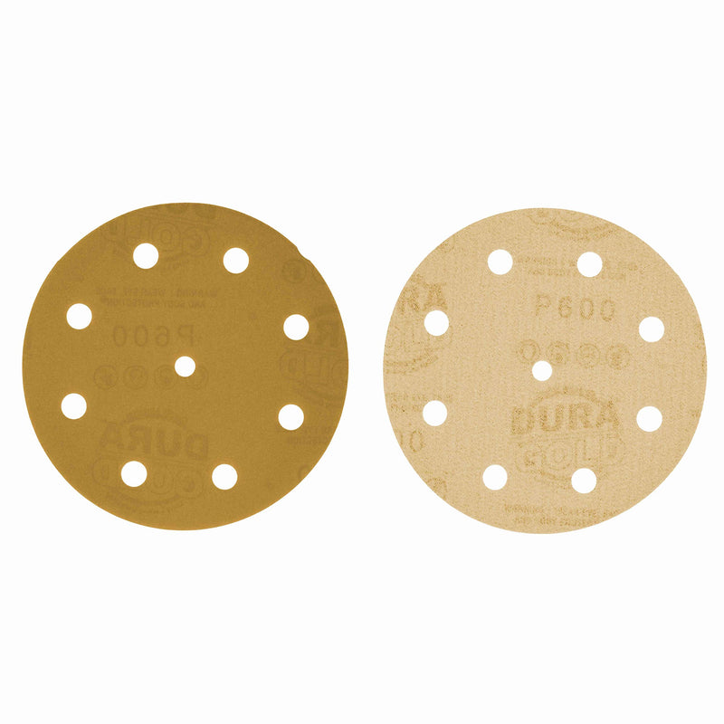 Dura-Gold - Premium - 600 Grit - 5" Gold Sanding Discs - 9-Hole Pattern Dustless Hook and Loop for DA Sander - Box of 50 Finishing Sandpaper Discs for Woodworking or Automotive 600-Grit - NewNest Australia