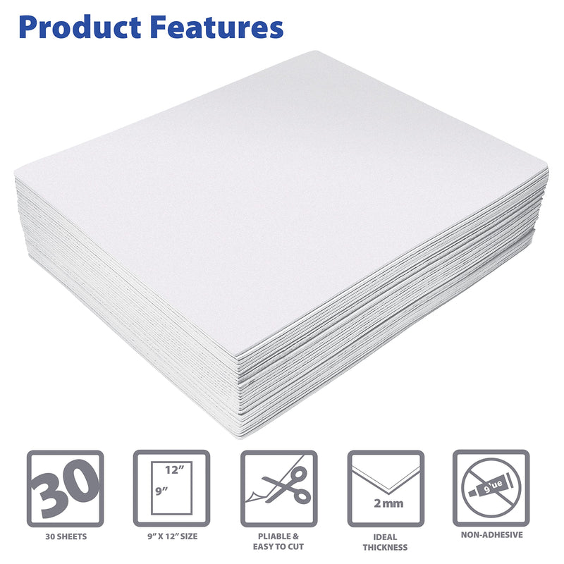 White EVA Foam Sheets, 30 Pack, 2mm Thick, 9 x 12 Inch, by Better Office Products, White Color, for Arts and Crafts, 30 Sheets Bulk Pack - NewNest Australia