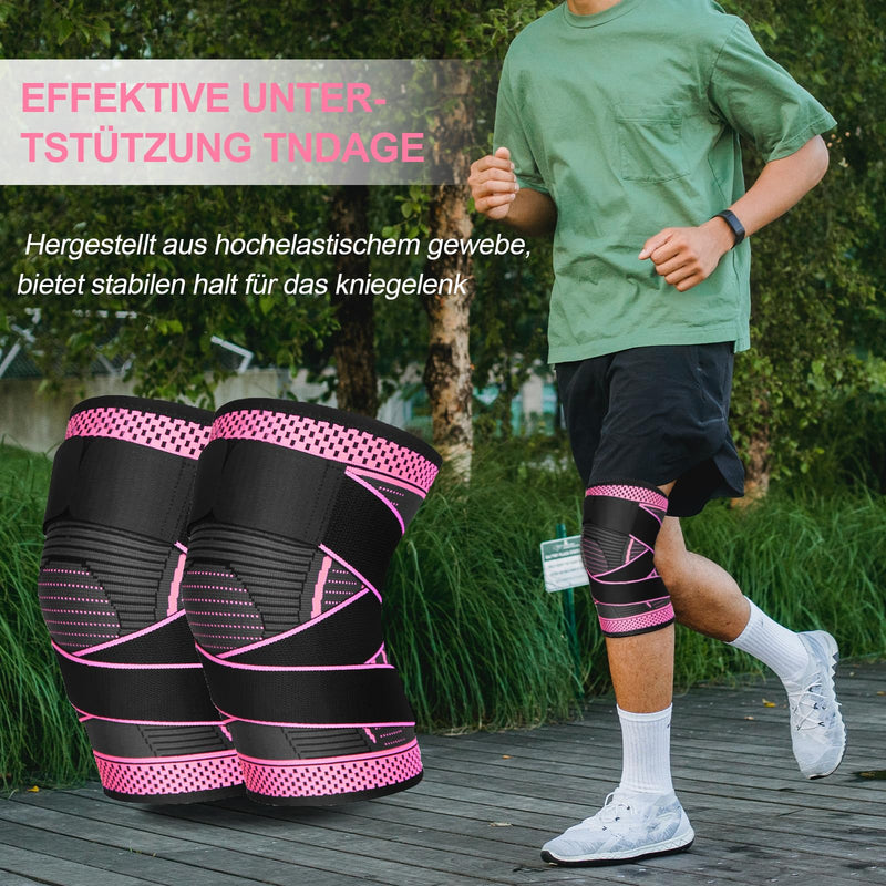 Ruilala Knee Support For Men Women Pack Of 2 Sports Knee Support Adjustable Compression Knee Support For Acl, Meniscus Tear, Running, Weightlifting, Volleyball, Basketball (Rose Red, L) - NewNest Australia