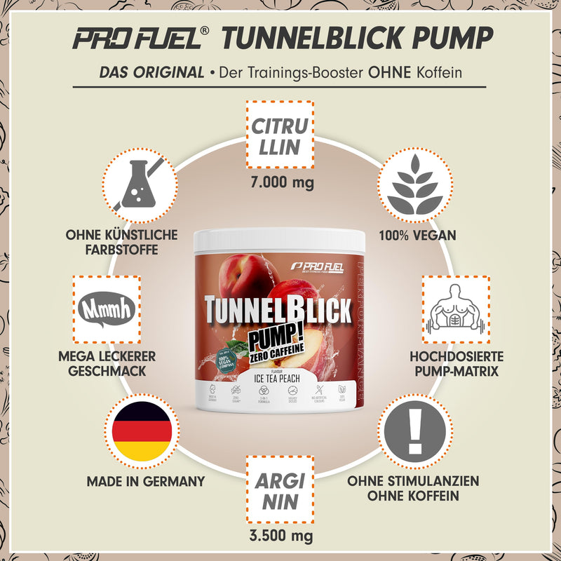 Pump booster without caffeine ICE TEA PEACH 440g - TUNNELBLICK® PUMP matrix with citrulline, arginine, taurine, tyrosine and plant extracts - high-dose pre-workout booster caffeine-free - 100% vegan 20 servings (pack of 1) - NewNest Australia