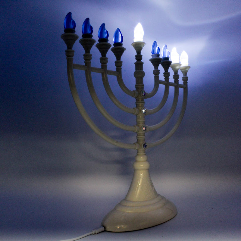 NewNest Australia - The Dreidel Company Traditional Hanukkah Menorah with Crystals (White Hanukkah Menorah with Crystals) 