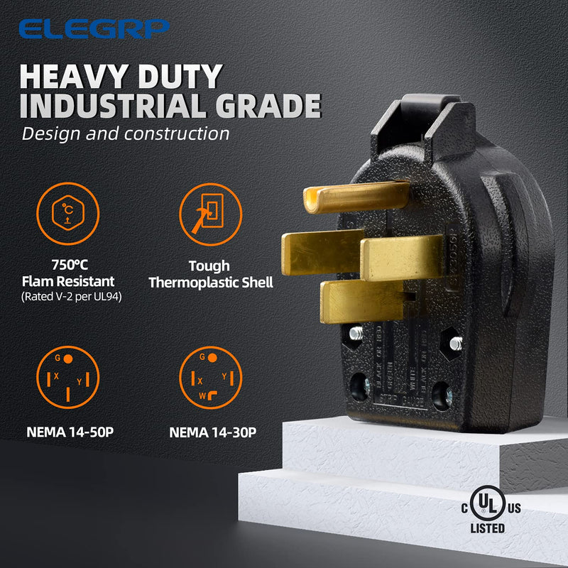 ELEGRP NEMA 14-30P & NEMA 14-50P Plug, 4 Prong Dryer/Range Oven Stove Angle Plug, Straight Blade Heavy Duty, 30 Amp 50 Amp 125/250V, Industrial Grade, Grounding, 3 Pole 4 Wire, UL Listed NEMA 14-30P & 14-50P Plug - NewNest Australia