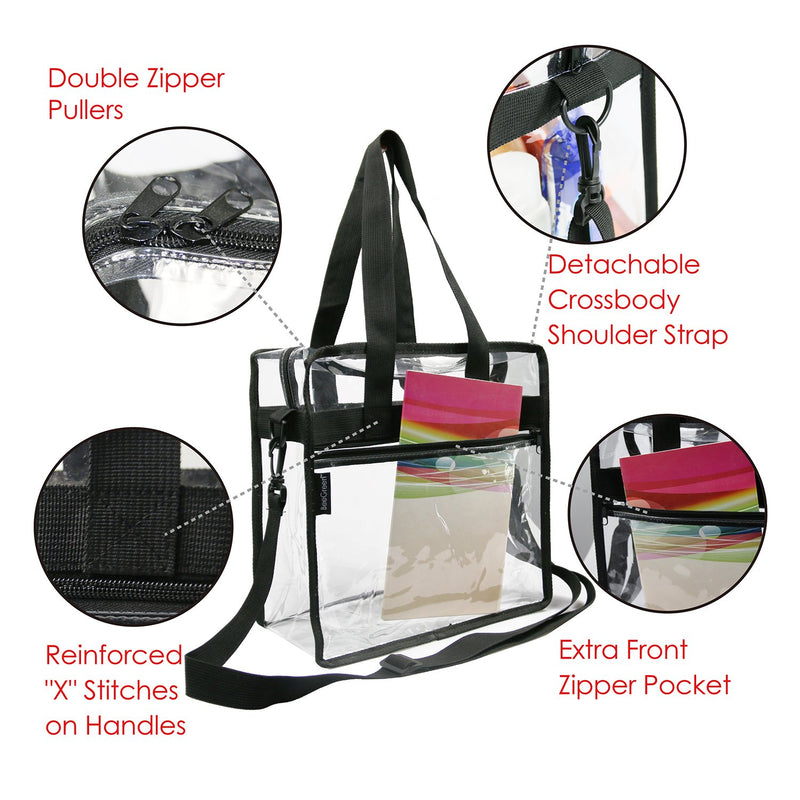 Stadium Clear Bags w Front Pocket and Shoulder Carry Handles,Stadium Events Security Approved Travel & Gym Vinyl Zippered Tote Bag Black - NewNest Australia