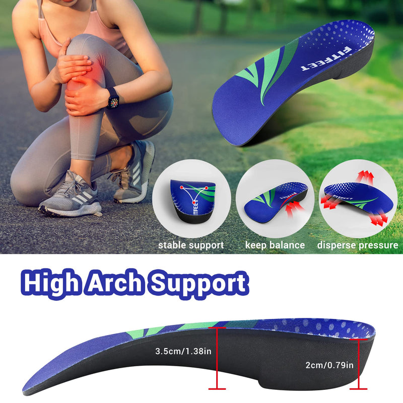 High Arch Support Insoles, FitFeet 3/4 Orthotics Shoe Insoles for Women and Men, Plantar Fasciitis Insoles for Flat Feet, Over-Pronation, Relief Heel Spur Pain Orthotic Inserts, Blue and Black, M M | 5.5~8 UK - NewNest Australia