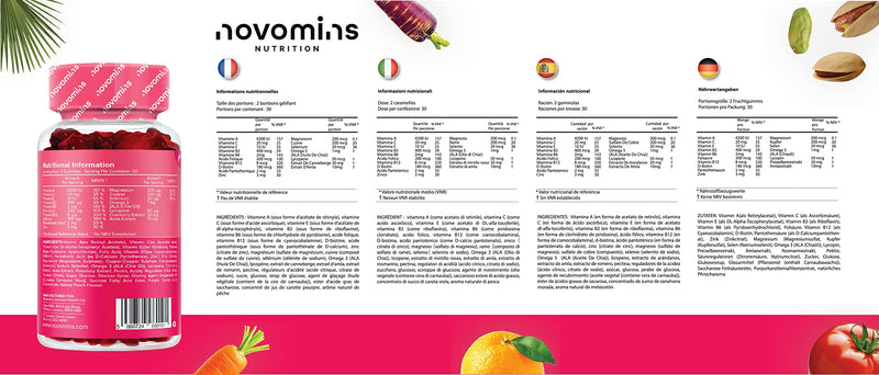 Multivitamin Gummies - 17 Essential Multi Vitamins – Chewable Gummy Vitamins - 1 Month Supply - Vegan – Peach - for Women & Men – Multivitamin Gummies by Novomins - NewNest Australia