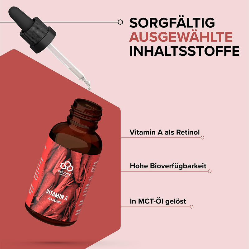 edubily nutrition® Vitamin A drops As retinol oil from edubily® • 400 IU retinyl palmitate per drop - 2000 IU per day • Vegan • In MCT oil from coconut - NewNest Australia