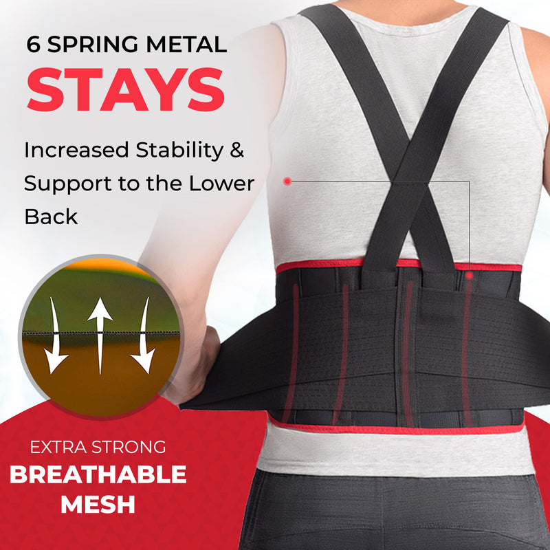 MAXAR Deluxe Work Belt, Lower Back Support Brace, Spring Metal Stays, Support Belt for Sciatica, Herniated Disc, Lumbosacral Back Pain Relief & Heavy Lifting, IBS-3000 Small, Black - NewNest Australia