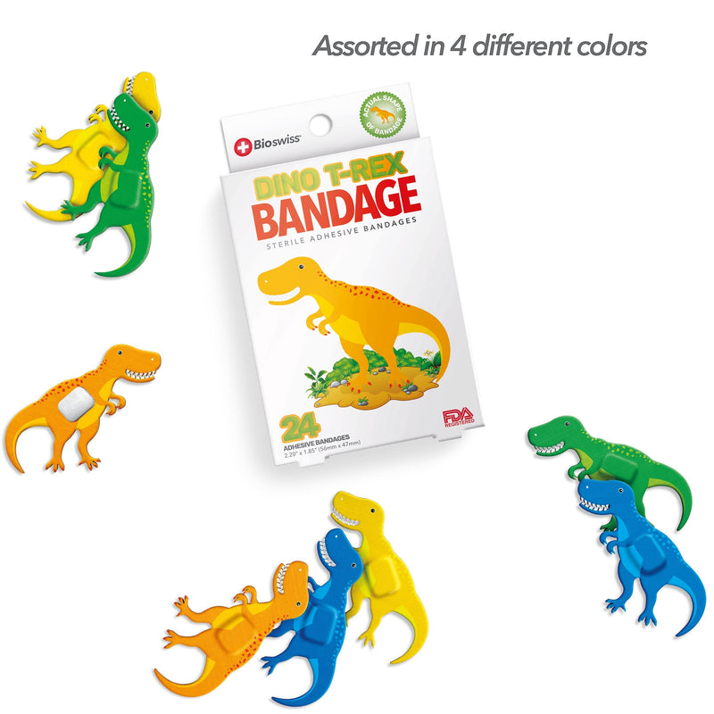 BioSwiss Kids Bandaids | 24pcs Self-Adhesive Sterile Unique Shaped Bandages Colorful Funny Cute Toddler Girls & Boys, Adults First Aid, Protect Scrapes and Cuts | Wellness for Everyone (Dino T-Rex) Dino - NewNest Australia