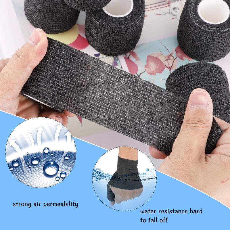 6 Rolls Self Adherent Cohesive Bandages, 5 cm x 4.5 m Non-Woven Cohesive Wrap Uses Include Wrist & Finger Tape Vet Tape Medical Tape Football Sock Tape Sports Tape, Black - NewNest Australia