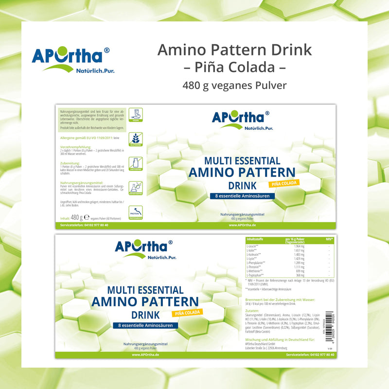 Aportha Multi Essential Amino Pattern I 480 G Pina Colada Drink With 8 Essential Amino Acids According To Prof. Dr. Luc√† Moretti For Optimized Protein Supply I Amino Acids Complex High Dose Eaa - NewNest Australia