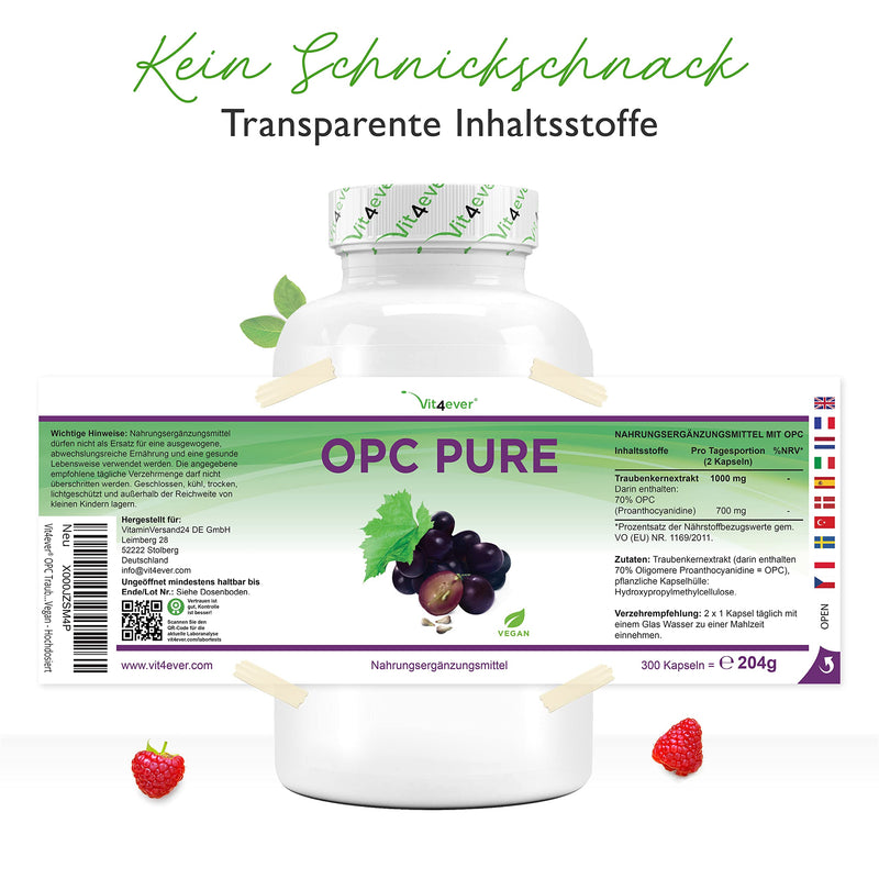 OPC grape seed extract - 300 capsules - 1000mg extract with 700mg OPC - Highest OPC content according to HPLC - Laboratory tested OPC from European grapes - Vegan - High dosage - NewNest Australia