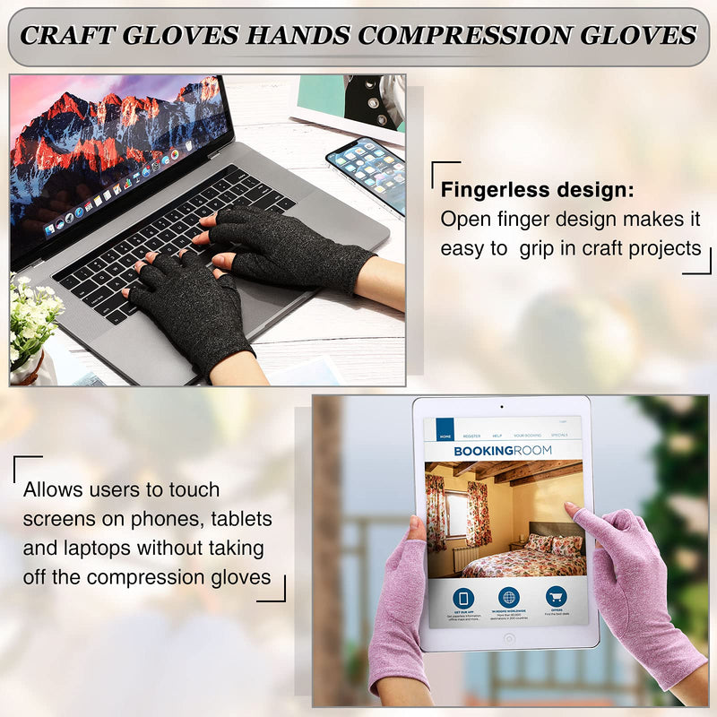 3 Pairs Compression Craft Arthritis Hands Gloves Fingerless Pressure Joint Relief for Quilting Sewing Typing Household Duties Black, Gray, Purple S - NewNest Australia